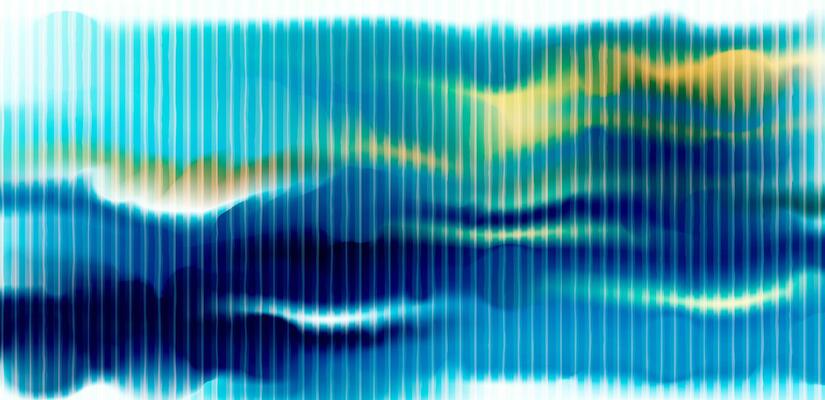 Fractal glass gradient background with soft wave shapes and subtle textured overlay. Blue, yellow color. Abstract digital texture for design and print.