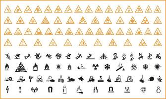 Warning Icon Set In Black And Yellow Color vector