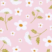 Spring flowers cute pattern. Colorful botanical print for fabric on a pink background vector