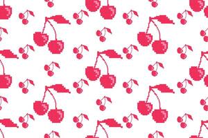 Seamless pixel cherry pattern, red, for printing carpets, fabrics and decoration V4. vector