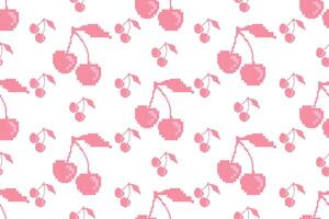 Seamless pixel cherry pattern, red, for printing carpets, fabrics and decoration V5. vector