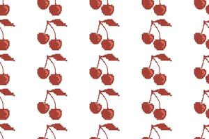 Seamless pixel cherry pattern, red, for printing carpets, fabrics and decoration V7. vector