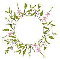 frame with delicate flower buds and leaves. Spring botanical illustration for cards and invitations with space for text. vector