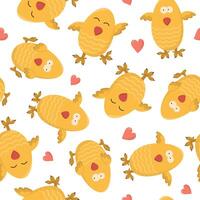 seamless pattern with Easter chickens. Easter egg hunt invitation template on white background. Wallpaper and packaging design. vector