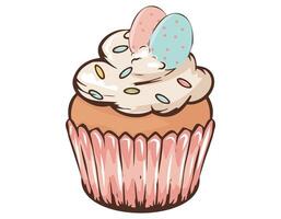 Colorful cupcake with festive toppings sits on a plain background in a cheerful spring setting vector