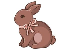 Cute brown rabbit with a pink bow sitting quietly on a soft surface in a cozy indoor setting vector