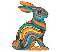 Psychedelic rabbit illustration with vibrant patterns designed for spring and festive occasions vector