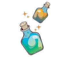 Colorful Cartoon Potion Bottles with Sparkling Effect and Gradient Colors vector