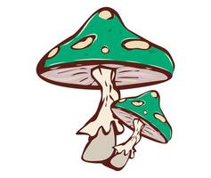Cartoon Illustration of Two Vibrant Green Mushrooms with Unique Patterns vector