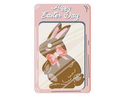 Charming Chocolate Bunny With Pink Bow for Easter Day vector
