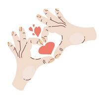 Hands Forming a Heart Shape With Love Symbols and Red Hearts vector