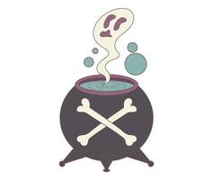 Cartoon Witch Cauldron With Green Potion and Floating Ghostly Vapor vector