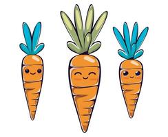 Cute cartoon carrots with playful expressions displaying vibrant colors and a cheerful mood vector
