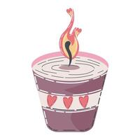 Decorative Candle with Heart Motif and Flaming Love Candlelight Design vector