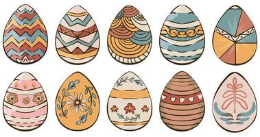 Set of Colorful Easter eggs with intricate designs displayed in a neat arrangement for festive celebration vector