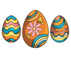 Psychedelic Easter eggs decorated with floral and wavy patterns displayed together on a white background vector