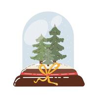 Illustration of a Decorative Snow Globe with Trees and a Festive Ribbon vector