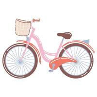 Pink Bicycle with Basket in Cartoon Style vector