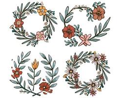Set of Floral wreath designs showcasing vibrant colors and intricate shapes for decorative and artistic purposes vector