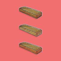 Colorful and minimalistic illustration of three layered wafer biscuits arranged against a vibrant red backdrop. vector