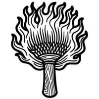 Fiery torch graphic art flaming torch illustration with intricate line pattern, power and energy vector
