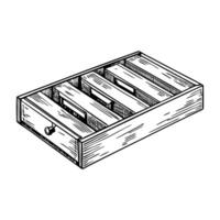 Wooden rectangular tray with drawer, handcrafted simple design, natural wood, storage and organization vector