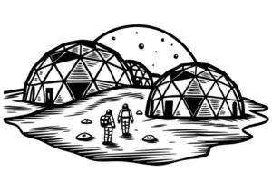 futuristic moon settlement with geodesic domes and astronauts in space exploration scene vector