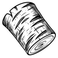Black and white illustration of a wood log with texture details vector