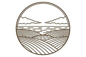 minimalist landscape line art with fields and clouds simple horizon design vector