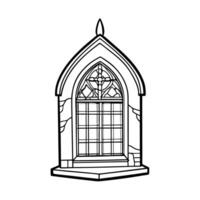Gothic arch window design with intricate stained glass patterning vector