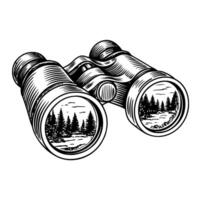 Binoculars with scenic forest reflections nature exploration vision vector