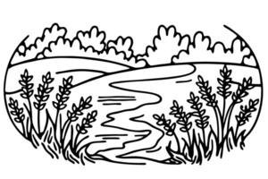 serene countryside landscape with flowing river and wheat fields tranquil nature scene, rural tranquility vector