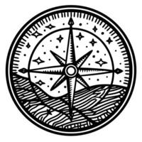 Intricate compass rose design with nautical stars and abstract landscape elements vector