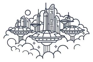 futuristic cityscape with floating structures above the clouds, modern architecture and urban fantasy vector