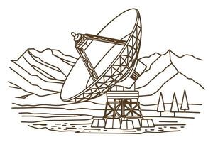 Radio telescope antenna in mountainous landscape astronomy, space observation, science, technology vector