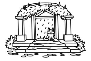 fox in shelter with raindrops cute animal under canopy, garden scene, safe from rain vector