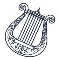 Elegant lyre instrument sketch with intricate design patterns and curved strings vector