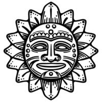 stylized sun face with intricate tribal patterns and geometric details vector