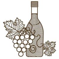 detailed vine and bottle design featuring grapes and leaves in elegant line art vector