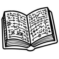 Open book with intricate abstract symbols and patterns illustration vector