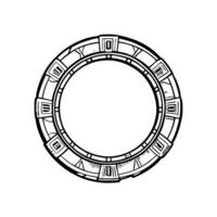 Circular geometric design, futuristic gateway or portal concept in black and white illustration vector