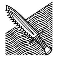 Intricate black and white knife illustration with wavy patterns vector