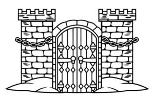 medieval castle gate with towers and chains fortress security, stronghold architecture illustration vector