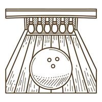 Bowling lane with ball and pins sketch leisure game and recreation, sports activity vector
