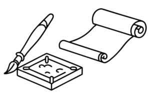 traditional chinese calligraphy tools brush, ink stone, paper scroll for artistic expression vector