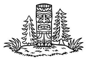 Tribal totem pole surrounded by pine trees, symbolizing cultural heritage in forest setting vector