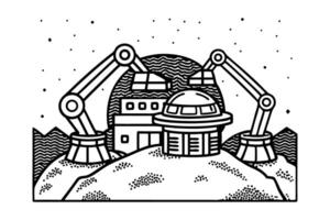 futuristic lunar base with robotic arms under starry night sky space exploration and scientific research vector