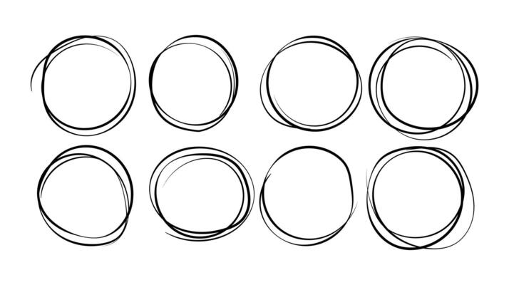 Handdrawn Circular Frames Eight Black Outline Circles