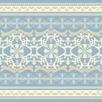 Intricate Scrollwork Florals Motif Filigree Seamless Border Pattern with Gold White Stripe Element on Muted Blue Background. Create Luxury Elaborate Design for Silk Embroidery Wallpaper Tiles Carpet vector