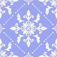 Elaborate Luxury White Scroll Ornament and Geometric Seamless Pattern on Lavender Background. Delicate Rich Victorian Border Pattern Design for Tiles Decoration Apparel Interior Opulence Theme Silk vector